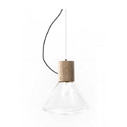 Závěsné svítidlo MUFFINS 53cm transparentní sklo / dub evropský - voskovaný / černý kabel - BROKIS A Obrázek pro produkt Závěsné svítidlo MUFFINS 53cm transparentní sklo / dub evropský - voskovaný / černý kabel - BROKIS A