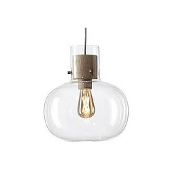 Závěsné svítidlo AWA MEDIUM 31cm transparentní sklo / americký ořech voskovaný / kabel světle šedý - BROKIS A Obrázek pro produkt Závěsné svítidlo AWA MEDIUM 31cm transparentní sklo / americký ořech voskovaný / kabel světle šedý - BROKIS A