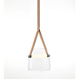 Závěsné svítidlo MONA LARGE LED 15W 3000K 760lm transparentní sklo / černý elox / popruhy kožené přírodní - BROKIS A Obrázek pro produkt Závěsné svítidlo MONA LARGE LED 15W 3000K 760lm transparentní sklo / černý elox / popruhy kožené přírodní - BROKIS A