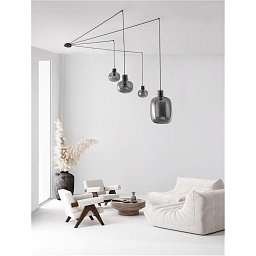 Závěsné svítidlo CINZIA kouřové sklo černý kabel černá kovová základna E27 4x12W 230V IP20 bez žárovky - NOVA LUCE Obrázek pro produkt Závěsné svítidlo CINZIA kouřové sklo černý kabel černá kovová základna E27 4x12W 230V IP20 bez žárovky - NOVA LUCE