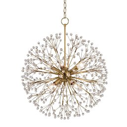 Závěsné svítidlo DUNKIRK ocel/křišťál staromosaz/čirá E14 8x40W - HUDSON VALLEY Obrázek pro produkt Závěsné svítidlo DUNKIRK ocel/křišťál staromosaz/čirá E14 8x40W - HUDSON VALLEY