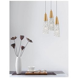 Závěsné svítidlo KOVAC broušená zlatá ocel a čiré strukturované sklo G9 3x5W 230V IP20 bez žárovky - NOVA LUCE Obrázek pro produkt Závěsné svítidlo KOVAC broušená zlatá ocel a čiré strukturované sklo G9 3x5W 230V IP20 bez žárovky - NOVA LUCE