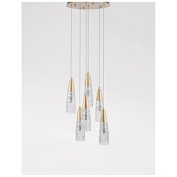 Závěsné svítidlo KOVAC broušená zlatá ocel a čiré strukturované sklo G9 6x5W 230V IP20 bez žárovky - NOVA LUCE Obrázek pro produkt Závěsné svítidlo KOVAC broušená zlatá ocel a čiré strukturované sklo G9 6x5W 230V IP20 bez žárovky - NOVA LUCE