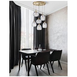 Závěsné svítidlo VARIO čiré sklo a saténový zlatý kov E27 6x12W 230V IP20 bez žárovky - NOVA LUCE Obrázek pro produkt Závěsné svítidlo VARIO čiré sklo a saténový zlatý kov E27 6x12W 230V IP20 bez žárovky - NOVA LUCE