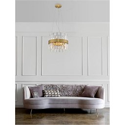 Závěsné svítidlo CROWN saténový zlatý kov čirý křišťál (30 ks) G9 5x5W 230V IP20 bez žárovky - NOVA LUCE Obrázek pro produkt Závěsné svítidlo CROWN saténový zlatý kov čirý křišťál (30 ks) G9 5x5W 230V IP20 bez žárovky - NOVA LUCE