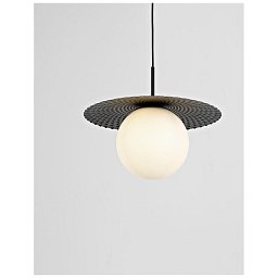 Závěsné svítidlo OBBIT opálové sklo matný černý kov E27 1x12W 230V IP20 bez žárovky - NOVA LUCE Obrázek pro produkt Závěsné svítidlo OBBIT opálové sklo matný černý kov E27 1x12W 230V IP20 bez žárovky - NOVA LUCE