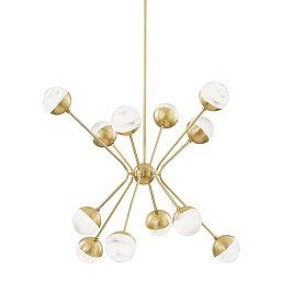 Závěsné svítidlo SARATOGA ocel/alabastr staromosaz/bílá G9 12x6W - HUDSON VALLEY Obrázek pro produkt Závěsné svítidlo SARATOGA ocel/alabastr staromosaz/bílá G9 12x6W - HUDSON VALLEY