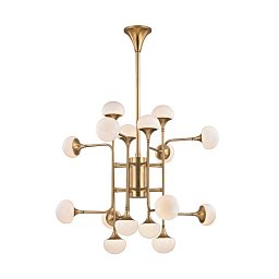Závěsné svítidlo FLEMING ocel/sklo staromosaz/opál G9 16x6W - HUDSON VALLEY Obrázek pro produkt Závěsné svítidlo FLEMING ocel/sklo staromosaz/opál G9 16x6W - HUDSON VALLEY
