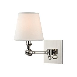 Nástěnné svítidlo HILLSDALE mosaz/textil nikl/bílá E14 1x40W - HUDSON VALLEY Obrázek pro produkt Nástěnné svítidlo HILLSDALE mosaz/textil nikl/bílá E14 1x40W - HUDSON VALLEY