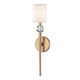 Nástěnné svítidlo ROCKLAND ocel/hedvábí staromosaz/bílá E14 1x40W - HUDSON VALLEY Obrázek pro produkt Nástěnné svítidlo ROCKLAND ocel/hedvábí staromosaz/bílá E14 1x40W - HUDSON VALLEY