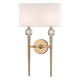 Nástěnné svítidlo ROCKLAND ocel/hedvábí staromosaz/bílá E14 2x60W - HUDSON VALLEY Obrázek pro produkt Nástěnné svítidlo ROCKLAND ocel/hedvábí staromosaz/bílá E14 2x60W - HUDSON VALLEY