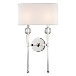 Nástěnné svítidlo ROCKLAND ocel/hedvábí nikl/bílá E14 2x60W - HUDSON VALLEY Obrázek pro produkt Nástěnné svítidlo ROCKLAND ocel/hedvábí nikl/bílá E14 2x60W - HUDSON VALLEY