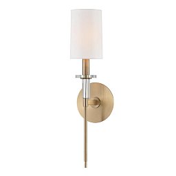 Nástěnné svítidlo AMHERST ocel/hedvábí staromosaz/bílá E14 1x40W - HUDSON VALLEY Obrázek pro produkt Nástěnné svítidlo AMHERST ocel/hedvábí staromosaz/bílá E14 1x40W - HUDSON VALLEY