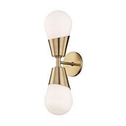 Nástěnné svítidlo CORA ocel/sklo staromosaz/bílá E27 2x40W - HUDSON VALLEY (Mitzi) Obrázek pro produkt Nástěnné svítidlo CORA ocel/sklo staromosaz/bílá E27 2x40W - HUDSON VALLEY (Mitzi)