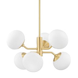 Závěsné svítidlo ESTEE ocel/sklo staromosaz/bílá E27 6x40W - HUDSON VALLEY (Mitzi) Obrázek pro produkt Závěsné svítidlo ESTEE ocel/sklo staromosaz/bílá E27 6x40W - HUDSON VALLEY (Mitzi)