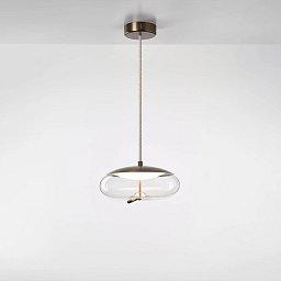 Závěsné svítidlo KNOT SMALL DISCO sklo transparentní / montura + baldachýn broušená champagne lak / provaz přírodní - BROKIS A Obrázek pro produkt Závěsné svítidlo KNOT SMALL DISCO sklo transparentní / montura + baldachýn broušená champagne lak / provaz přírodní - BROKIS A