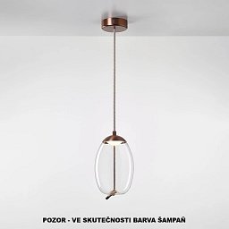 Závěsné svítidlo KNOT SMALL UOVO sklo transparentní / montura + baldachýn broušená champangne lak / provaz přírodní - BROKIS A Obrázek pro produkt Závěsné svítidlo KNOT SMALL UOVO sklo transparentní / montura + baldachýn broušená champangne lak / provaz přírodní - BROKIS A