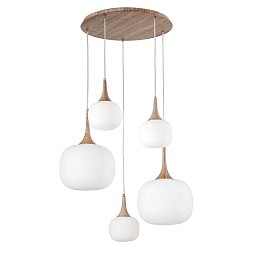 Závěsné svítidlo Jaipur, bílé/dřevo, 2 x E27 + 3 x E14, 70 x 70 x 200 cm - FANEUROPE Obrázek pro produkt Závěsné svítidlo Jaipur, bílé/dřevo, 2 x E27 + 3 x E14, 70 x 70 x 200 cm - FANEUROPE