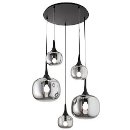 Závěsné svítidlo Jaipur, kouřové (fumé)/černé, 2 x E27 + 3 x E14, 70 x 70 x 200 cm - FANEUROPE Obrázek pro produkt Závěsné svítidlo Jaipur, kouřové (fumé)/černé, 2 x E27 + 3 x E14, 70 x 70 x 200 cm - FANEUROPE