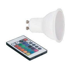 Žárovka LED GU10, 5 W, 400 lm, RGB + 4000 K, 38 °, 50 x 56 mm, 15 000 h, CRI 80, dálkový ovladač - FANEUROPE Obrázek pro produkt Žárovka LED GU10, 5 W, 400 lm, RGB + 4000 K, 38 °, 50 x 56 mm, 15 000 h, CRI 80, dálkový ovladač - FANEUROPE
