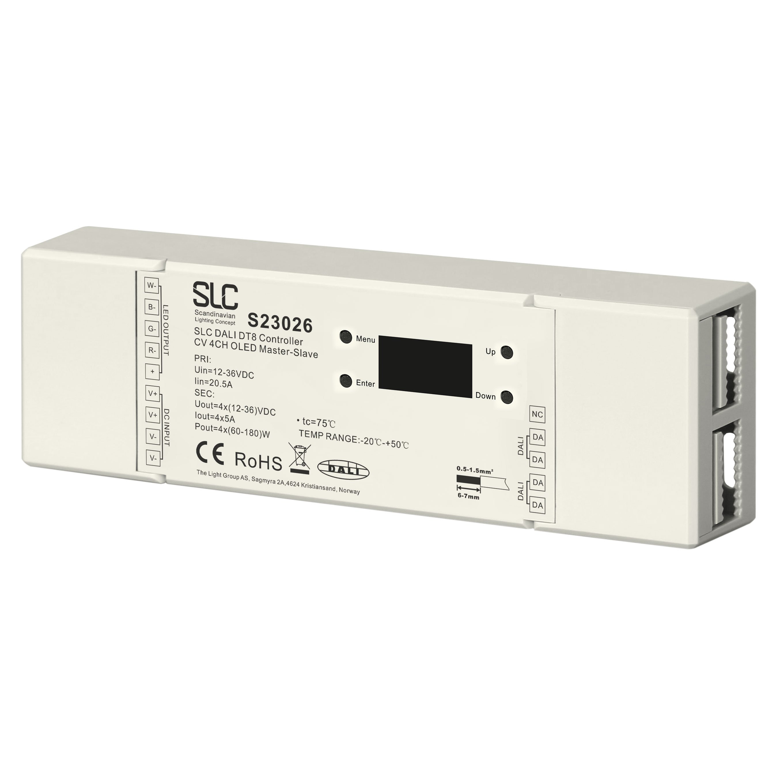 SLC S23026 SLC DALI DT8 Controller 12-36V CV 4x5A OLED Master-Slave - TLG
