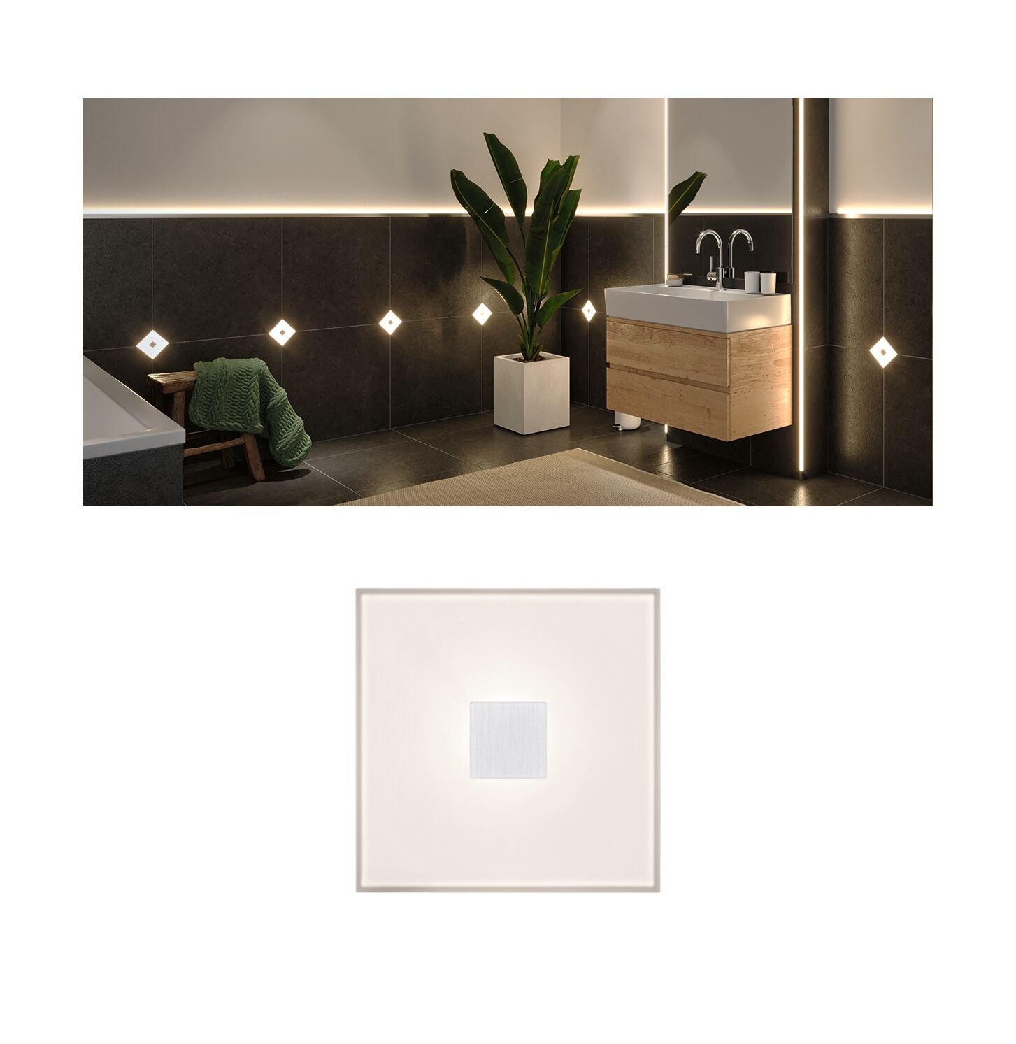 P 78400 LumiTiles LED dlaždice čtvercová IP44 100x10mm 12V 0,8W stmívatelné 2700K bílá umělá hmota/hliník - PAULMANN