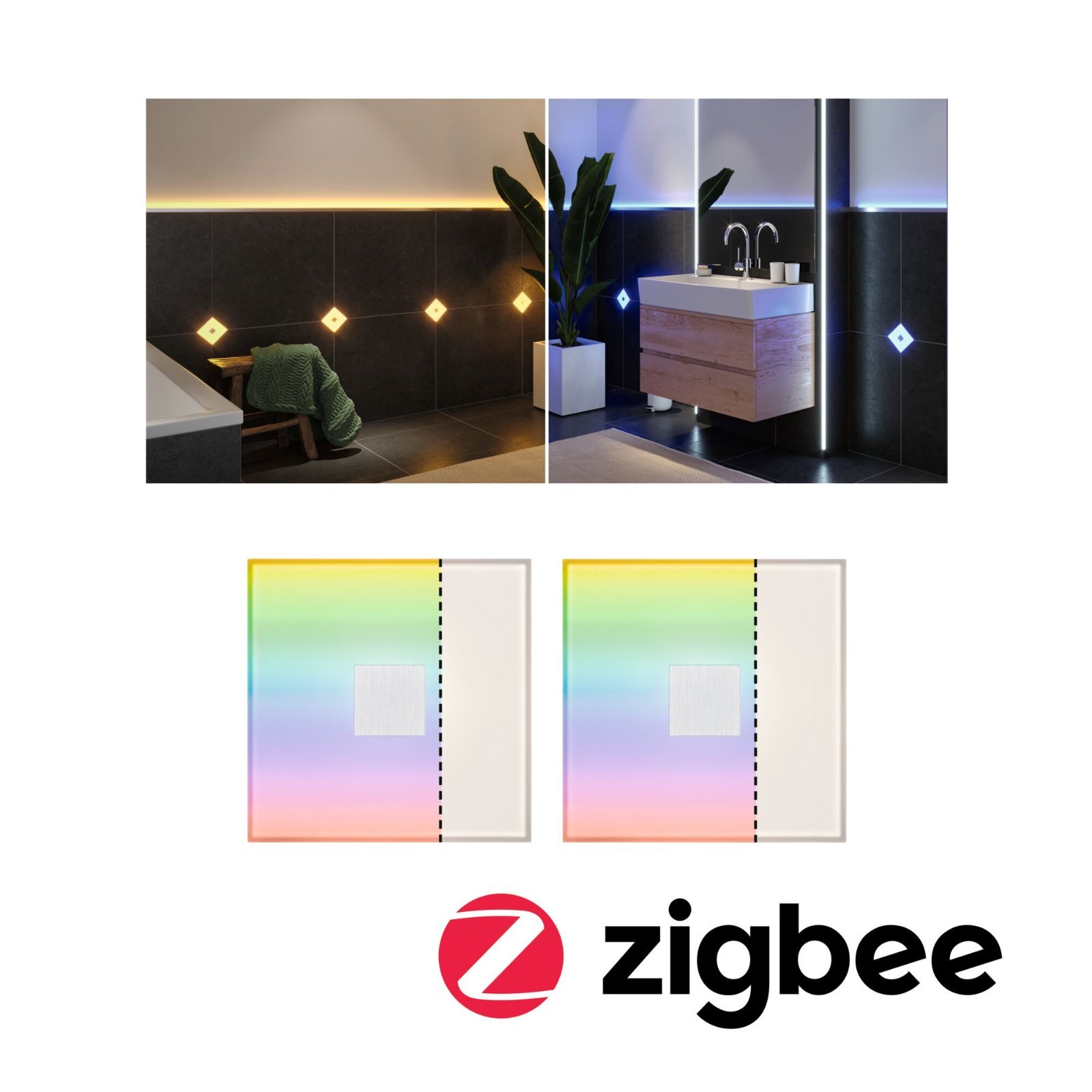 P 78412 LumiTiles LED dlaždice čtvercová 2ks sada IP44 100x10mm 230/12V 2x0,75W stmívatelné 2700K bílá umělá hmota/hliník - PAULMANN