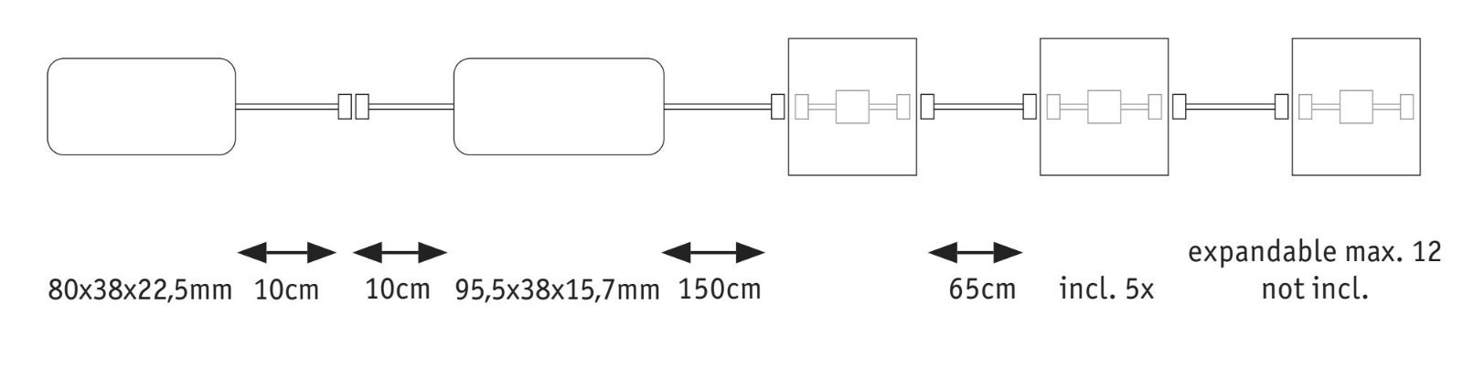 P 78413 LumiTiles LED dlaždice čtvercová 5ks sada IP44 100x10mm 230/12V 5x0,75W stmívatelné 2700K bílá umělá hmota/hliník - PAULMANN (obrázek 3)