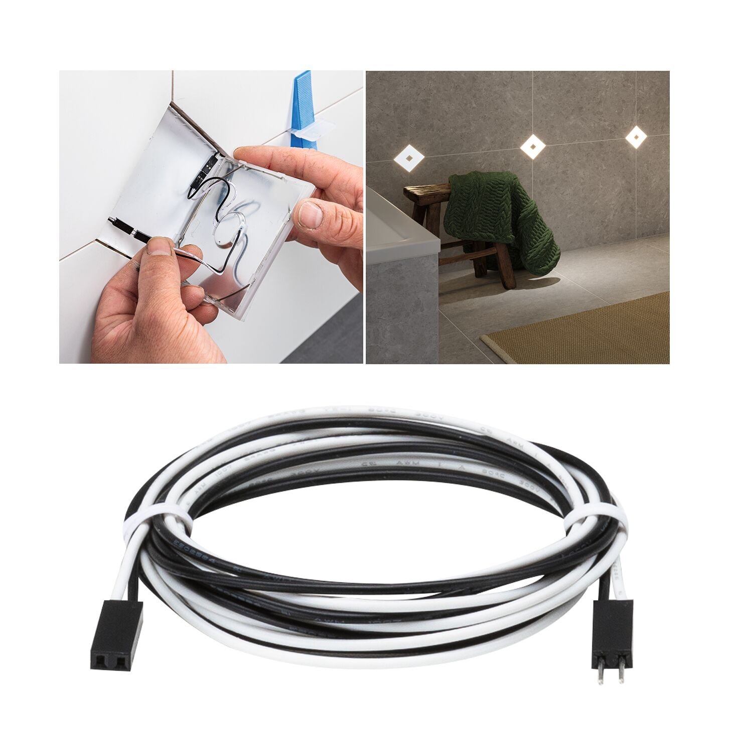 P 78416 LumiTiles kabel Square teplá bílá 0,7m 12V černá umělá hmota - PAULMANN