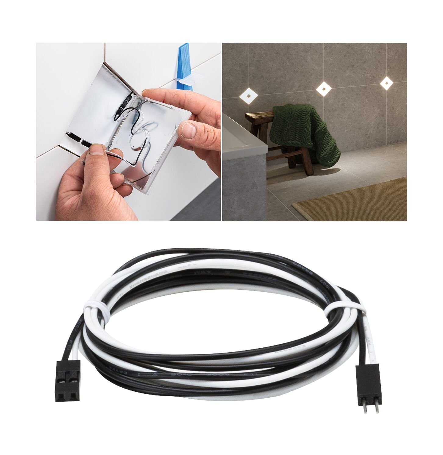 P 78417 LumiTiles kabel Square teplá bílá 1,3m 12V černá umělá hmota - PAULMANN