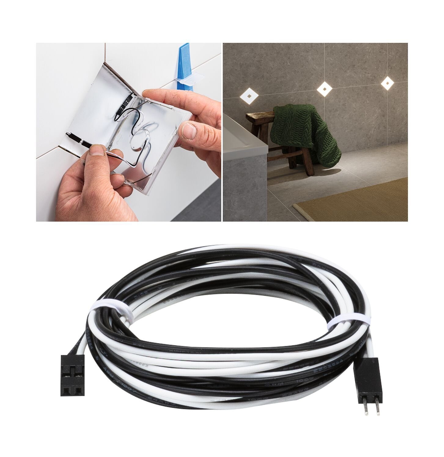 P 78418 LumiTiles kabel Square teplá bílá 1,9m 12V černá umělá hmota - PAULMANN