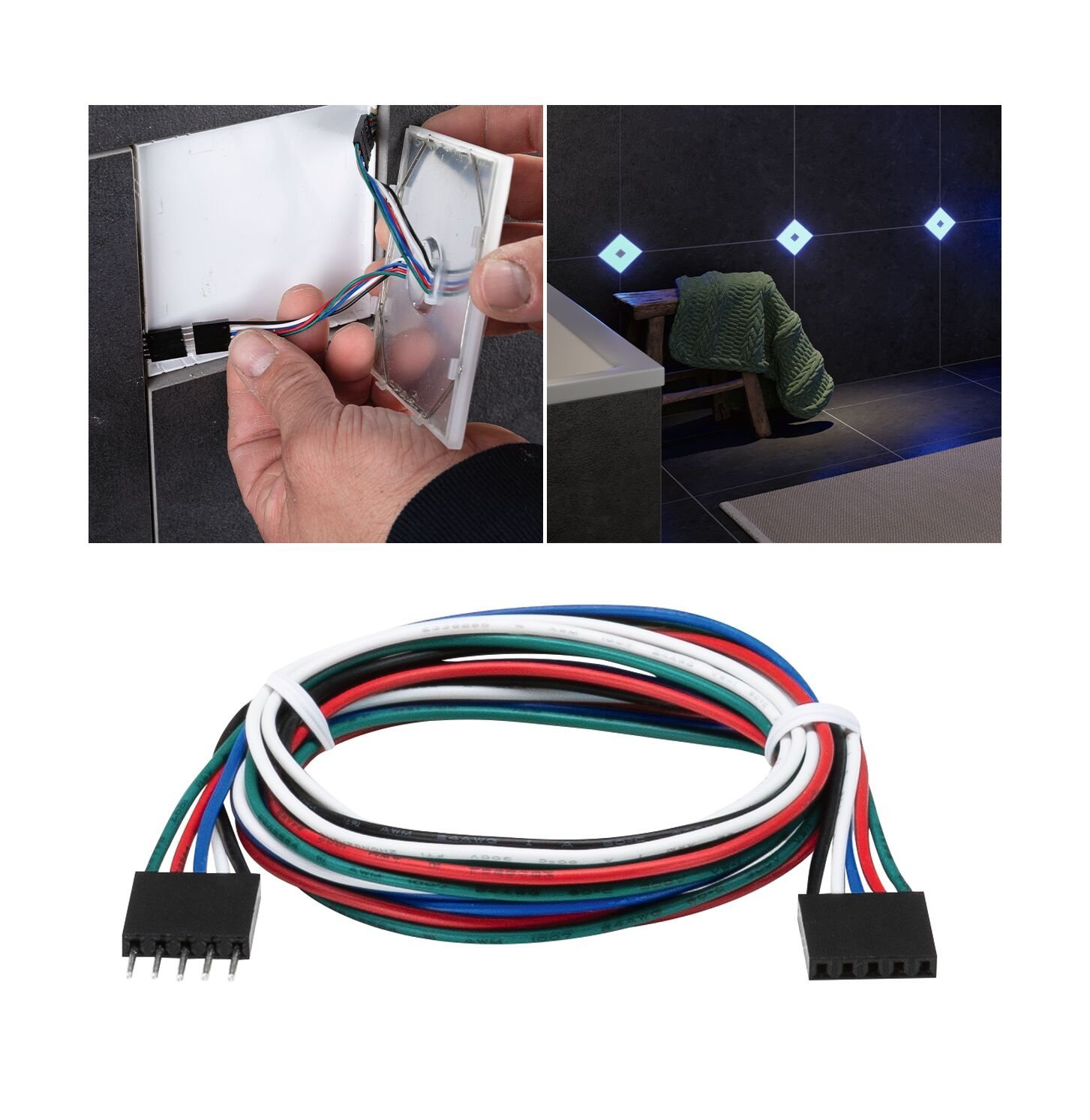 P 78420 LumiTiles kabel Square RGBW 0,7m 12V černá umělá hmota - PAULMANN