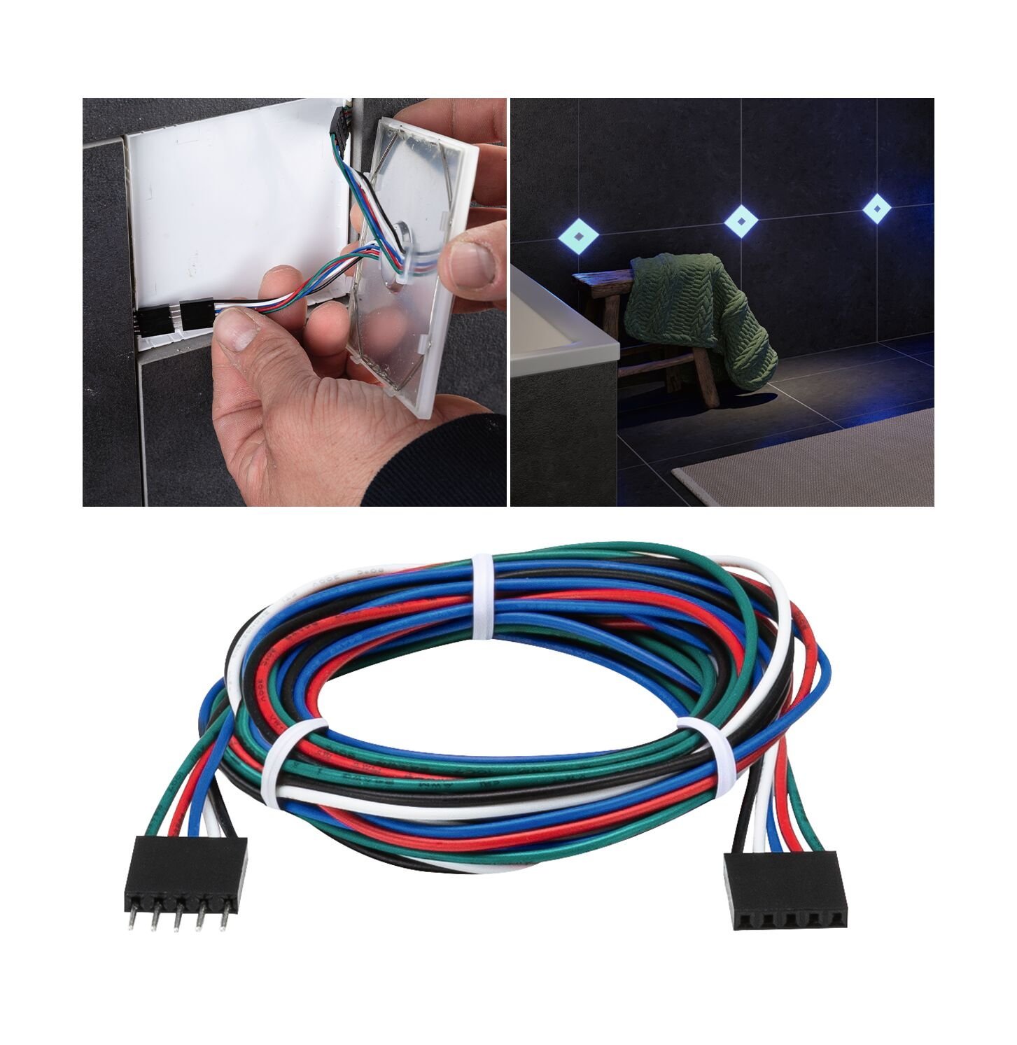 P 78421 LumiTiles kabel Square RGBW 1,3m 12V černá umělá hmota - PAULMANN