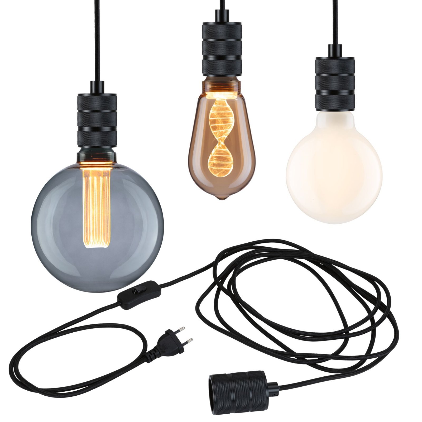 P 78436 Neordic závěsné svítidlo Tilla vč. zástrčky E27 max. 20W černá stmívatelné kov - PAULMANN