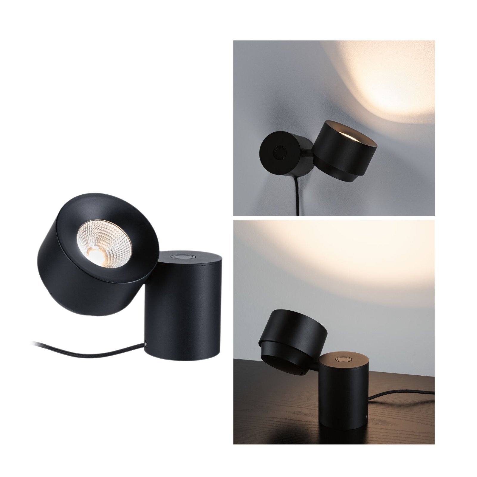 P 79776 LED stolní lampa 3-krokové-stmívatelné Puric Pane 2700K 3W černá - PAULMANN