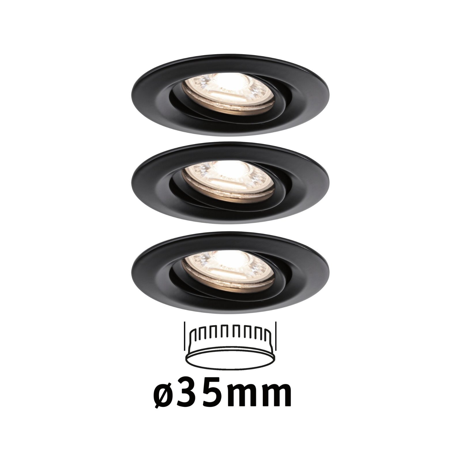 P 93085 LED vestavné svítidlo Easy Dim Nova Mini Plus Coin základní sada výklopné 66mm 15° Coin 3x4W 230V 2700K černá mat - PAULMANN