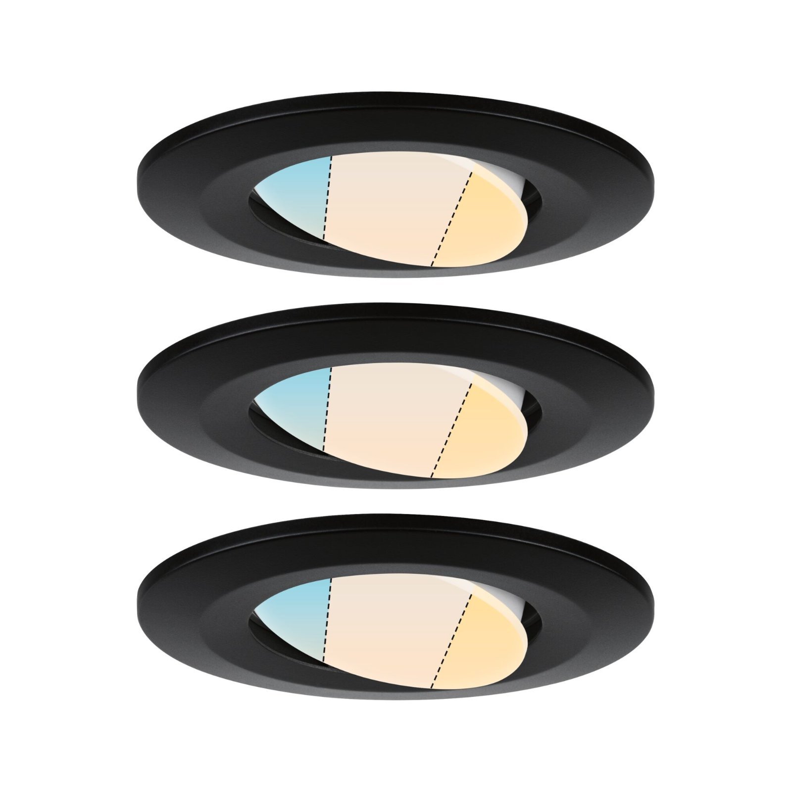 P 93096 HomeSpa LED vestavné svítidlo Calla 3ks sada výklopné IP65 90mm 30° 3x5W 230V CCT černá mat - PAULMANN