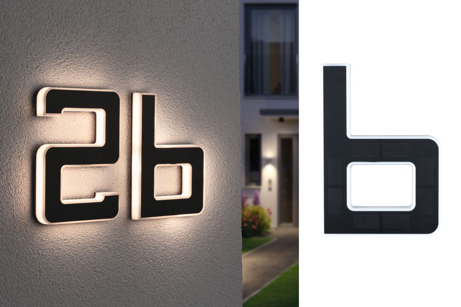 P 94651 Solární LED domovní číslo a svítidlo písmeno B vč. vyměnitelné nabíjecí baterie IP44 3000K černá - PAULMANN