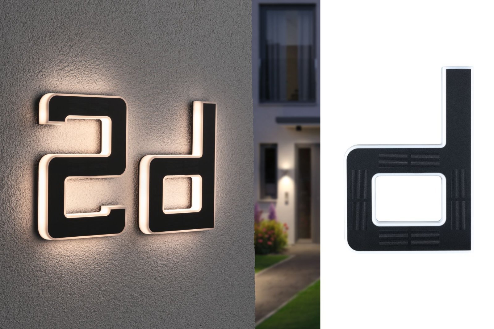 P 94653 Solární LED domovní číslo a svítidlo písmeno D vč. vyměnitelné nabíjecí baterie IP44 3000K černá - PAULMANN