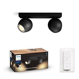 Obrázek pro produkt Hue White Ambiance Bodové svítidlo Philips Buckram BT 50472/30/P6 LED GU10 2x5W 2x350lm 2200-6500K 230V, černé s dálkovým ovladačem a Bluetooth - PHILIPS HUE (915005918401)
