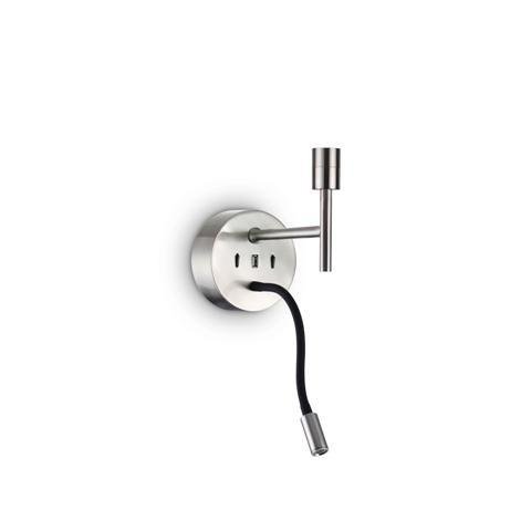 ILUX 259833 Nástěnné svítidlo Ideal Lux SET UP MAP2 NICKEL 259833 E27 1x60W + LED 3W 220lm 3000K IP20 21cm saténový nikl - IDEALLUX