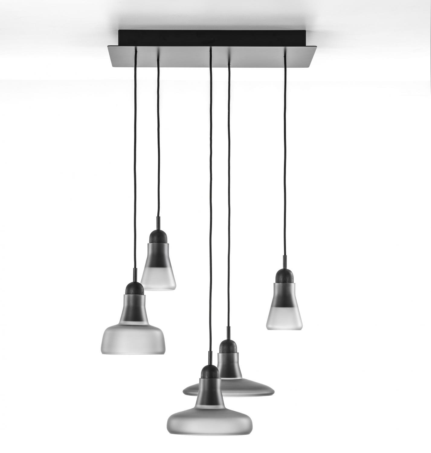Levně BRO PC00931_026 Shadows set rectangular small, závěsné svítidlo, ručně foukané sklo, opalín / černý dub / černý kabel, 5x5W LED, 60x36cm - BROKIS A
