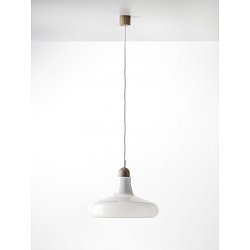 Obrázek pro produkt Shadows XL, závěsné svítidlo, ručně foukané sklo, triplex opál / voskovaný dub / bílý kabel, prům. 39,5cm - BROKIS A