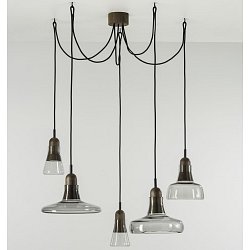 Obrázek pro produkt Shadows set free, závěsné svítidlo, ručně foukané sklo, kouřová šedá / voskovaný dub / černý kabel, 5x5W LED GU10 dim - BROKIS A