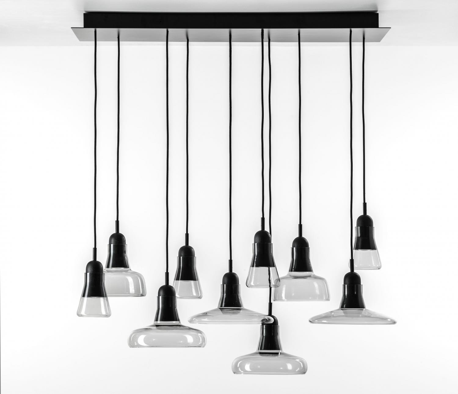 Levně BRO PC00921_025 Shadows set rectangular large, závěsné svítidlo, ručně foukané sklo, kouřová šedá / černý dub / černý kabel, 10x5W LED GU10 dim, 100x36cm - BROKIS A