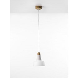 Obrázek pro produkt Shadows, závěsné svítidlo, ručně foukané sklo, triplex opál / přírodní dub / bílý kabel, 5W LED, prům. 18,9cm - BROKIS A