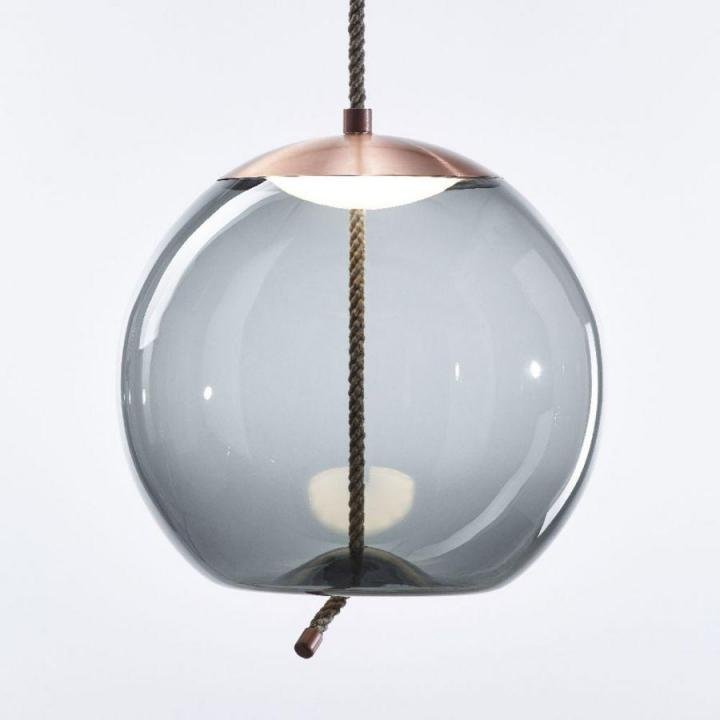 Levně BRO PC01016_003 Knot Sfera, závěsné svítidlo, sklo šedá kouřová lesklá, baldachýn měď 14W LED 2700K stmívatelné, prům.50cm - BROKIS A