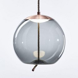 Obrázek pro produkt Knot Sfera, závěsné svítidlo, sklo šedá kouřová lesklá, baldachýn měď 14W LED 2700K stmívatelné, prům.50cm - BROKIS A