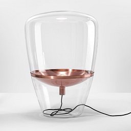 Obrázek pro produkt Balloons large, stojací lampa, ručně foukané sklo čiré / měď / černý kabel, 70W, výška 85cm - BROKIS B