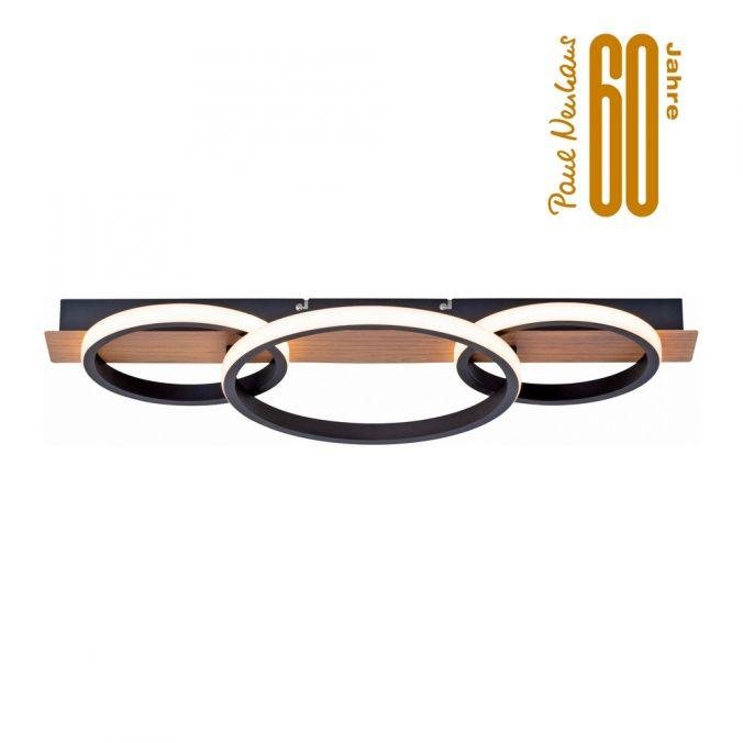 LD 15616-78 TROOPER LED stropní svítidlo, dřevodekor, 3 kruhy, černá, moderní 3000K - LEUCHTEN DIREKT / JUST LIGHT